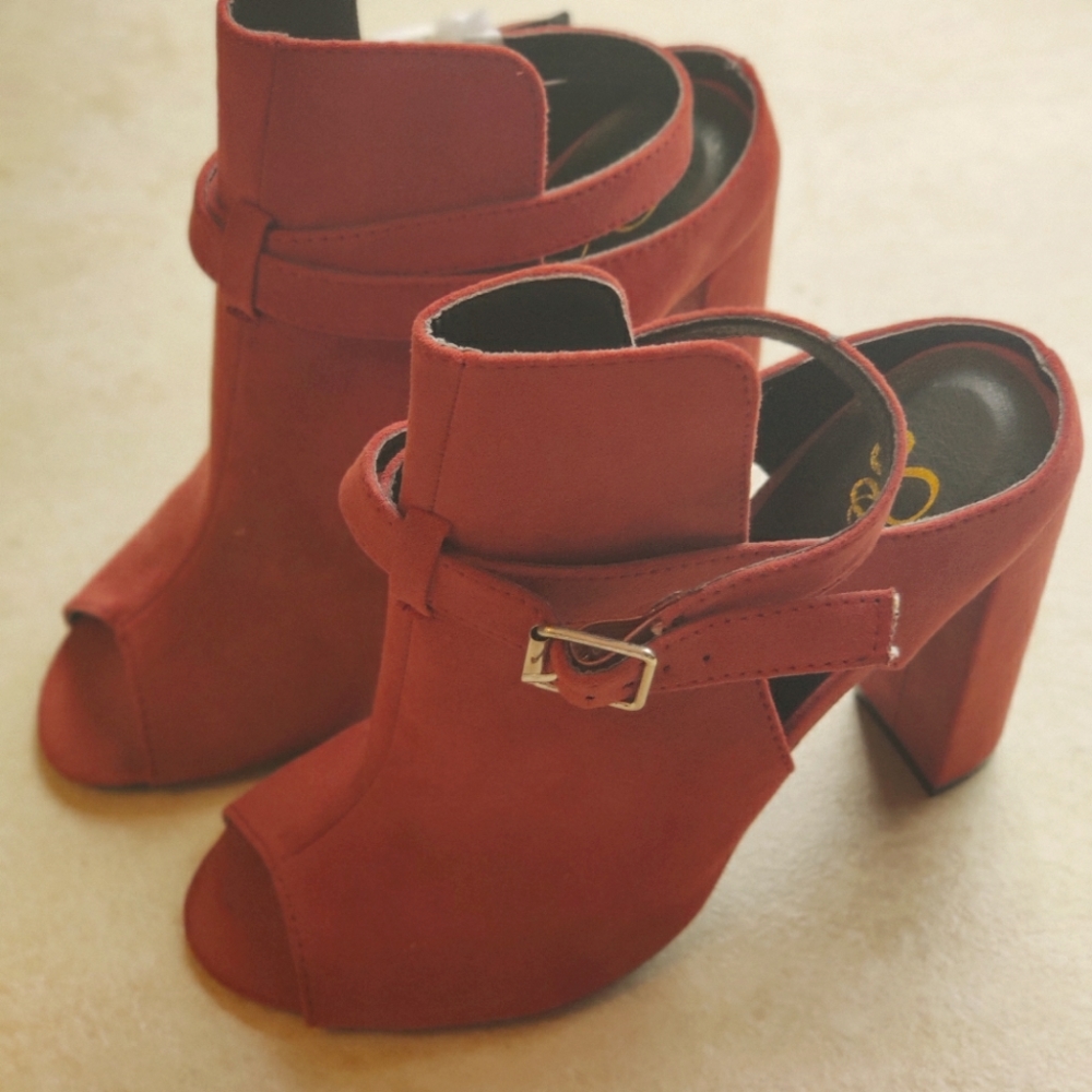 Rust Peep-Toe Booties